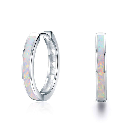 925 Sterling Silver Simulated Opal Hoop Earrings for Women Hypoallergenic Huggie Hinged Hoops Colorful Jewelry Gift