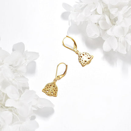 10K Golden Celtic Knot Drop Earrings for Women - Irish Style s