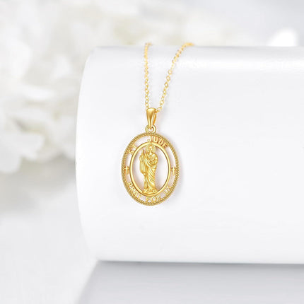 14K Gold St Jude Religious Protection Pendant Necklace