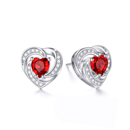 925 Sterling Silver Birthstone Heart Stud Earrings Jewelry Gifts for Women