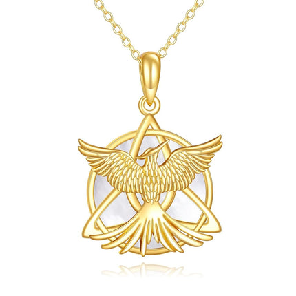 14K Gold Natural Stone Phoenix Pendant Necklace for Women's s