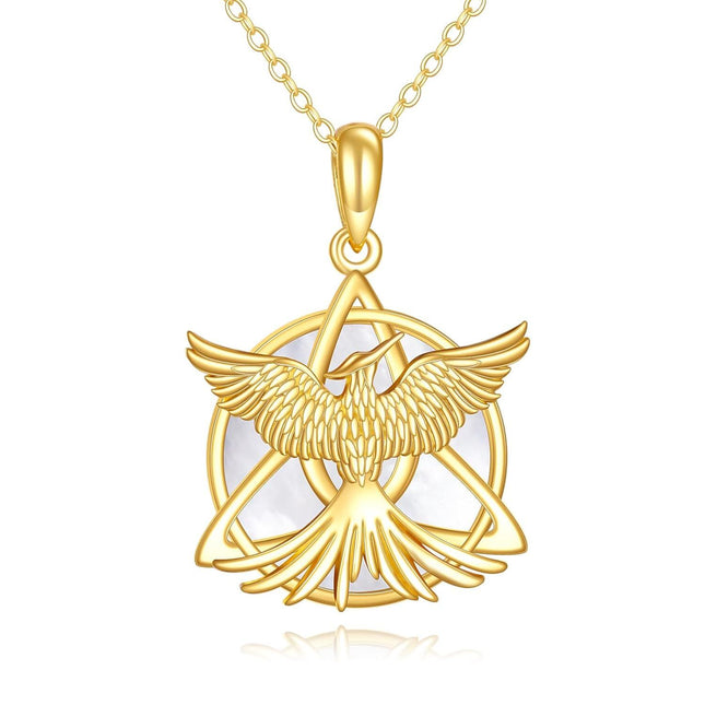 14K Gold Natural Stone Phoenix Pendant Necklace for Women's s