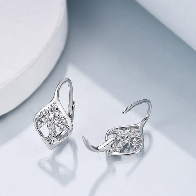 925 Sterling Silver Tree of Life Leverback Dangle Drop Hoop Earrings for Women Gift Ideas