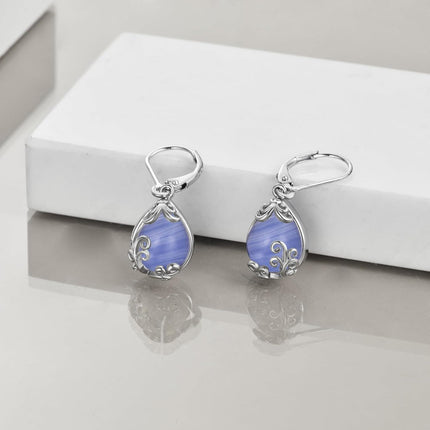 925 Sterling Silver Blue Opalite Drop Earring Leverbacks for Women