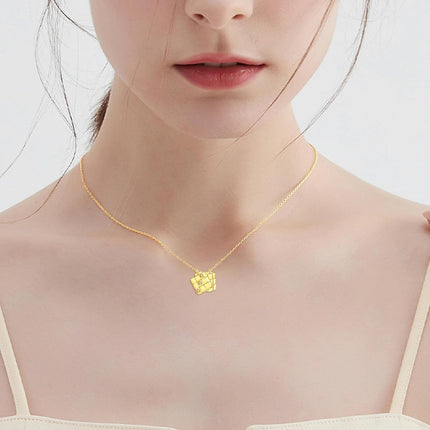 10K Gold Square Puzzle Design Cubic Zirconia Pendant Necklaces Minimalist Fine s for Women and Teenage Girl