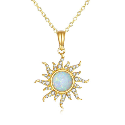 14K Gold Sun & Moon Opal Pendant Necklace for Women - Elegant s