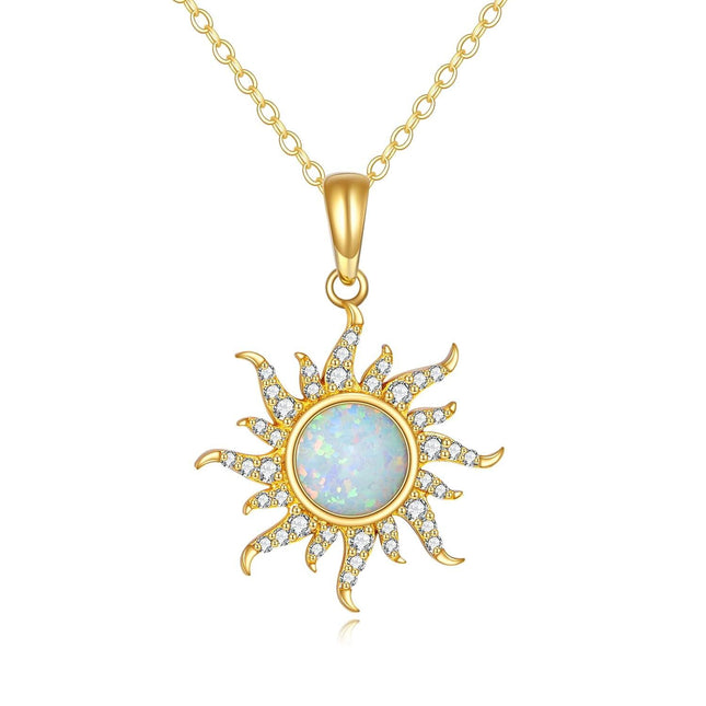 14K Gold Sun & Moon Opal Pendant Necklace for Women - Elegant s