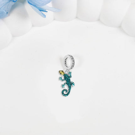 925 Sterling Silver Blue Enamel Gecko Charm Pendant for Bracelets Necklaces s Women Girls Kids