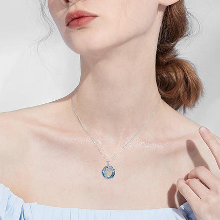 925 Sterling Silver Blue Crystal Tree of Life Initial Necklace Family Letter Pendant Birthday Mother s Day Gifts for Her