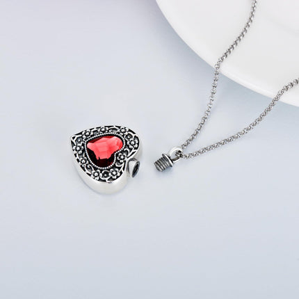 925 Sterling Silver Purple Amethyst Heart Cremation Urn Pendant Necklace with Funnel and Fill Tool - Memorial Keepsake Jewelry
