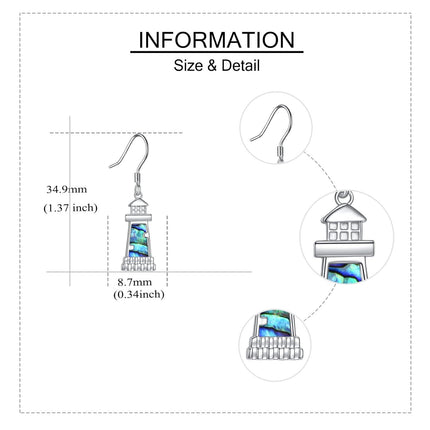 925 Sterling Silver Abalone Shell Lighthouse Drop Earrings - Yoga Jewelry (4 cm)