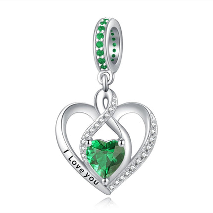 925 Sterling Silver Heart Birthstone Charms for Bracelets Jewelry Gifts