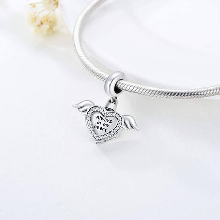 925 Sterling Silver Heart Photo Charm with Wings Cremation Keepsake Urn for Ashes Bracelet Necklace Gift for Women