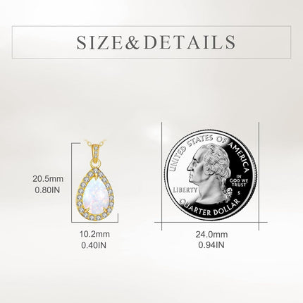 14K Gold White Opal Teardrop Pendant Necklace with Cubic Zirconia Accents for Women - Elegant s