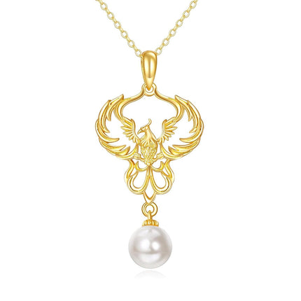 14K Gold Red Garnet Phoenix Pendant Necklace - Symbolic s for Her