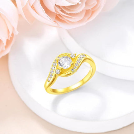 14K Gold Plated 925 Sterling Silver 5mm Round Cubic Zirconia Women s Rings