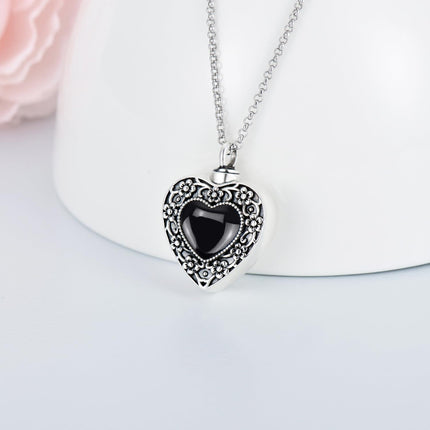 925 Sterling Silver Purple Amethyst Heart Cremation Urn Pendant Necklace with Funnel and Fill Tool - Memorial Keepsake Jewelry