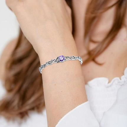 925 Sterling Silver & Natural Amethyst Vine Leaf Wrap Boho Bracelet for Women, Healing Stone Jewelry Gift, 6-7.5 Adjustable