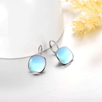 925 Sterling Silver Green Cushion Cut Austrian Crystal Leverback Earrings Hypoallergenic Gift for Her
