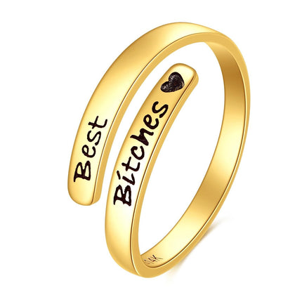 14K Solid Gold Adjustable Open Ring Inspirational Jewelry Gift for Women Men