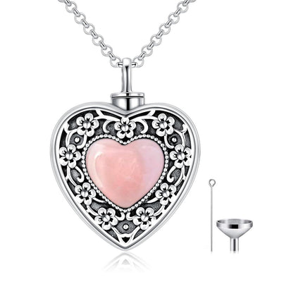 925 Sterling Silver Purple Amethyst Heart Cremation Urn Pendant Necklace with Funnel and Fill Tool - Memorial Keepsake Jewelry