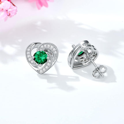 925 Sterling Silver Birthstone Heart Stud Earrings Jewelry Gifts for Women
