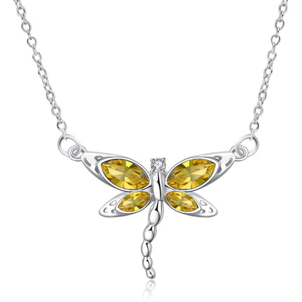 925 Sterling Silver Crystal Dragonfly Necklace Birthstone Jewelry Gift