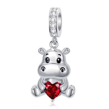 925 Sterling Silver Birthstone Hippo Charm for Bracelets Jewelry