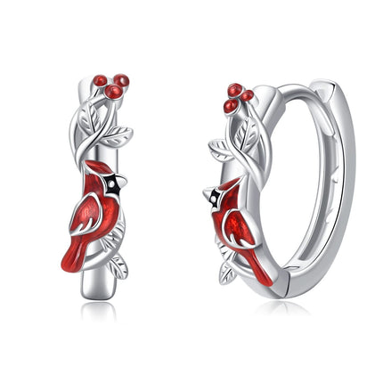 925 Sterling Silver Cardinal Earrings Hypoallergenic Hoop Red Bird Gifts for Women
