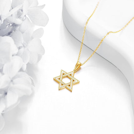 14K Yellow Gold White Opal Star of David Necklace Pendant  for Women
