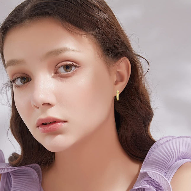 14K Gold Faceted Hoop Earrings - 3D Diamond Cut Design
