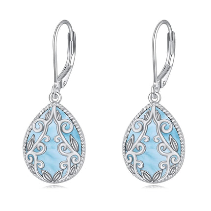 925 Sterling Silver Peridot Pink Opal Larimar Black Onyx Lapis Lazuli Filigree Teardrop Earrings