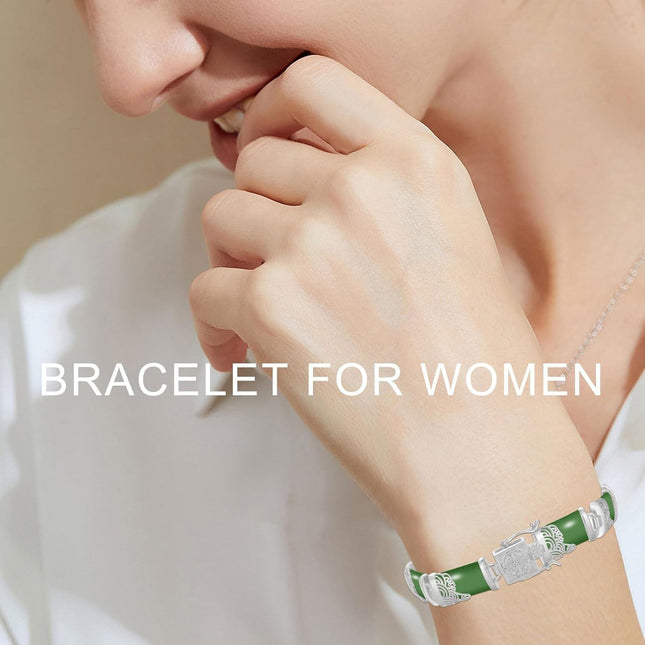 925 Sterling Silver 925 Green Jade Bracelet with Intricate Design Elements - Fashionable and Elegant Jewelry Accessory
