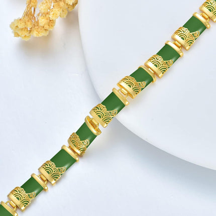 925 Sterling Silver 925 Green Jade Bracelet with Intricate Design Elements - Fashionable and Elegant Jewelry Accessory