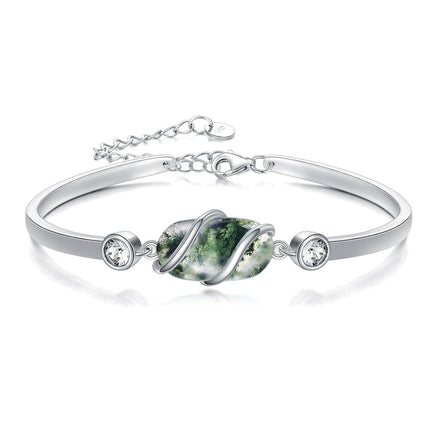 925 Sterling Silver Green Malachite Stone Bangle Bracelet for Women Gifts