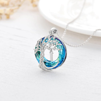 925 Sterling Silver Blue Crystal Tree of Life Initial Necklace Family Letter Pendant Birthday Mother s Day Gifts for Her