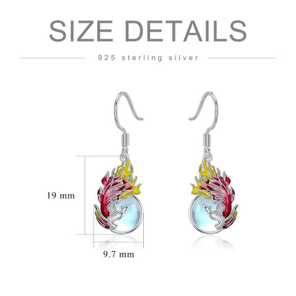 925 Sterling Silver Firebird Moonstone Drop Earrings for Women Gift Idea
