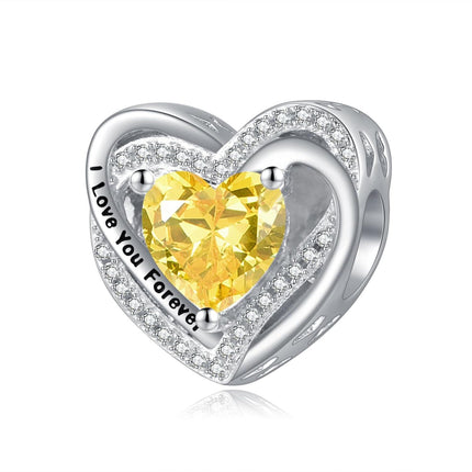 925 Sterling Silver Heart Birthstone Charms for Bracelets Jewelry Gifts
