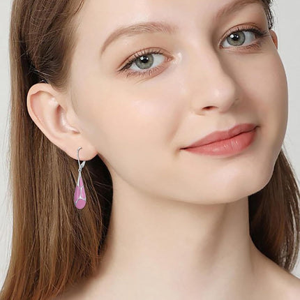 925 Sterling Silver Blue Enamel Tear Drop Leverback Earrings for Women Gift Ideas