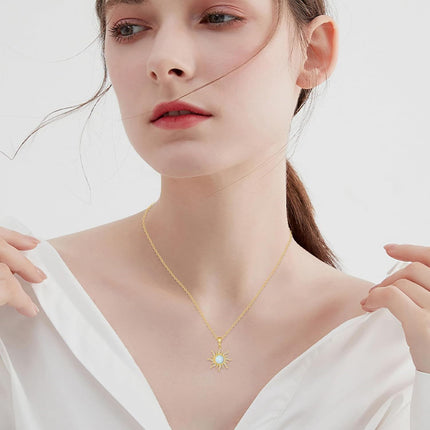 14K Gold Sun & Moon Opal Pendant Necklace for Women - Elegant s