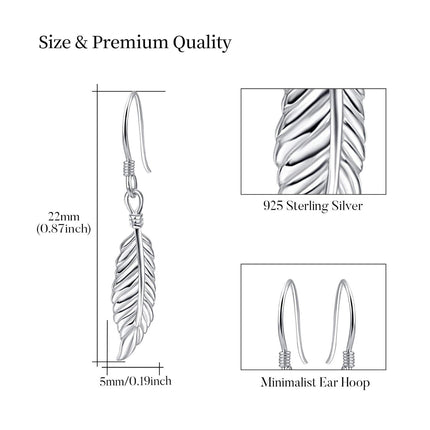 925 Sterling Silver Feather Dangle Drop Earrings Angel Wing s for Women Girls Sensitive Ears