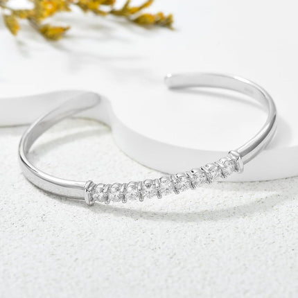 925 Sterling Silver Infinity Knot Bar Bangle Cuff Bracelet with Cubic Zirconia Gifts for Women