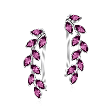 925 Sterling Silver Pink Austrian Crystal Leaf Ear Climber Hypoallergenic Earrings