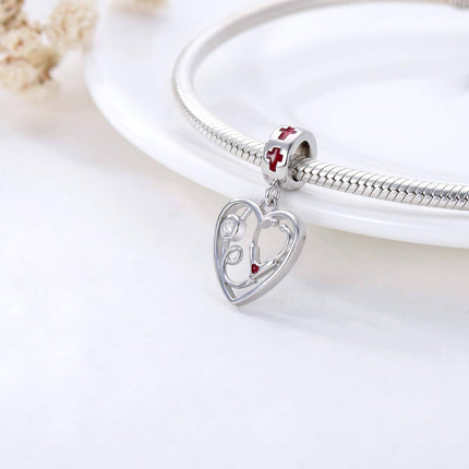 925 Sterling Silver Heart Stethoscope Nurse Cross Charm Bracelet  for Women Girls