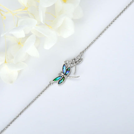 925 Sterling Silver Dragonfly Design Crystal Ankle Anklet - Adjustable Size