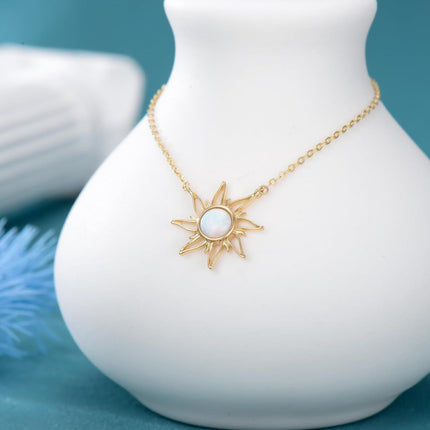 14K Gold Opal Starburst Necklace Celtic Knot Pendant Irish s for Women