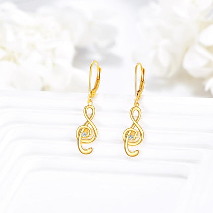 10K Gold Treble Clef Diamond Drop Earrings Fine s for Women