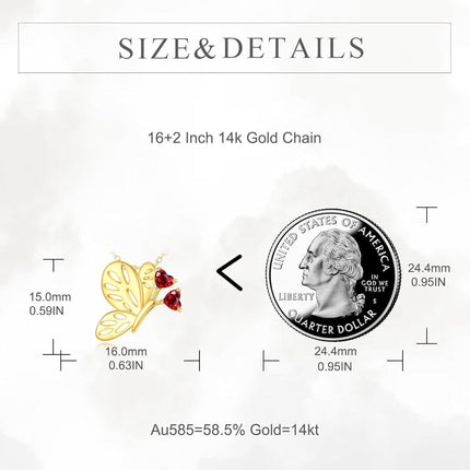 14K Gold Red Crystal Butterfly Pendant Necklace for Women