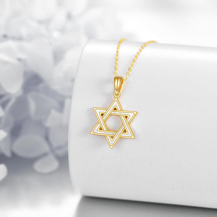 14K Yellow Gold White Opal Star of David Necklace Pendant  for Women