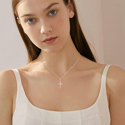 14K Rose Gold Celtic Knot Cross Pendant Necklace for Women with Chain - Length: 37cm (Adjustable)